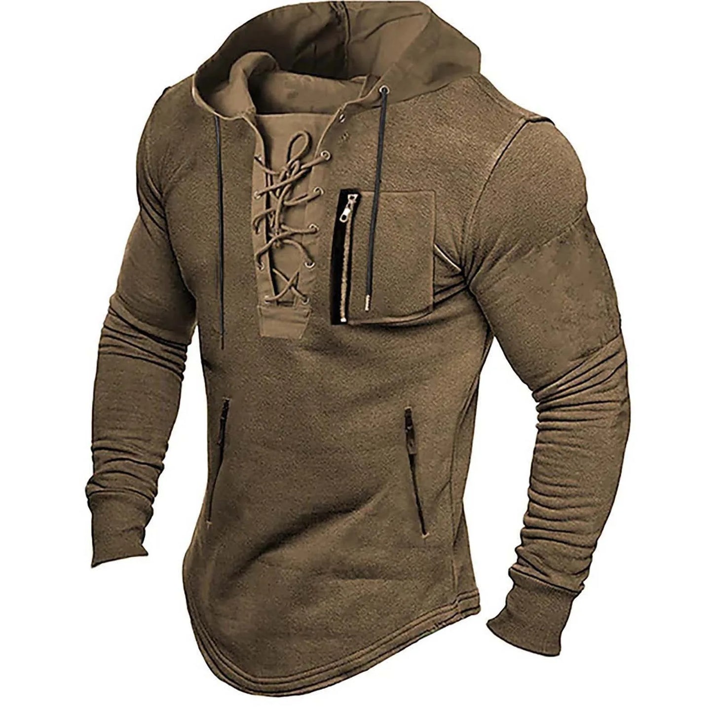 Men's Solid Zipper Hoodie Long Sleeve Hooded Sweatshirt Casual Streetwear Joggers Couples Fashion Spring Autumn Zip up Brown
