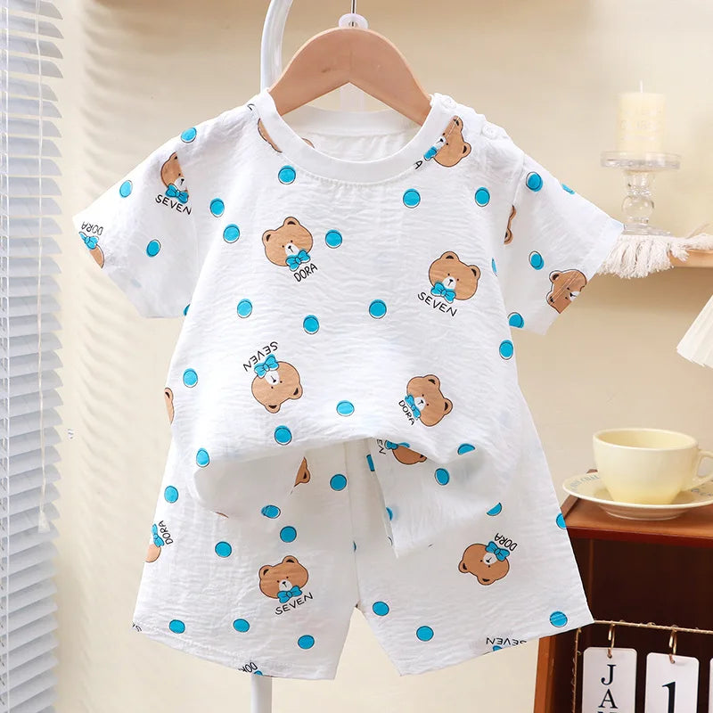 Kids Suit Clothes for Girls Cartoon Short Sleeve T-shirt Tops+shorts Summer Children's Clothing Baby Boys Set 04