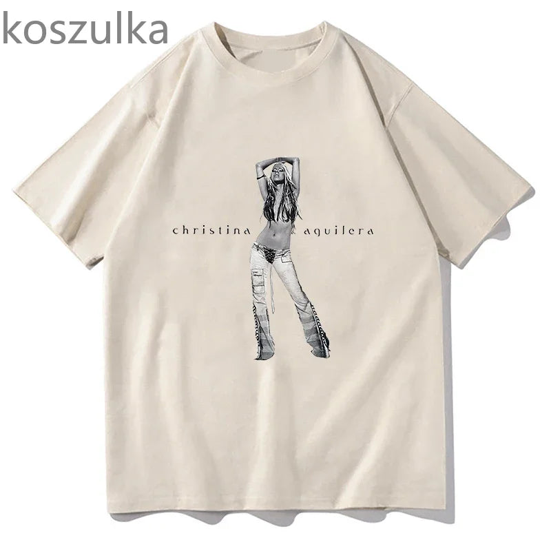 The 25th Anniversary of Christina Aguilera T-Shirt Unisex Fashion Men Women 100% Cotton Tee Shirt Graphic Aesthetic Tops Clothes H867-khkai