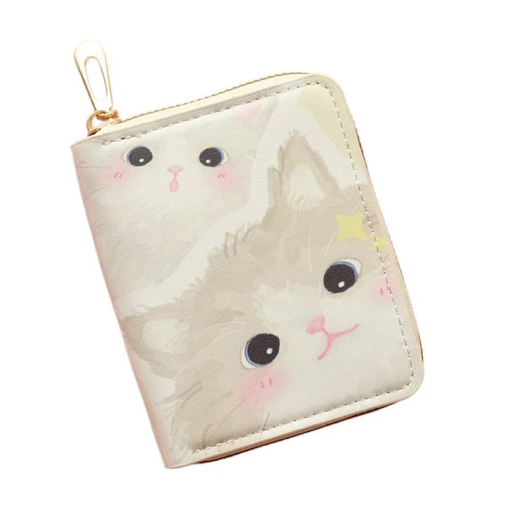Kawaii Cute Cat Puppy Coin Purse Short Zipper Cartoon Wallet PU Leather Key Bag for Girls Gift 5 Two Cat