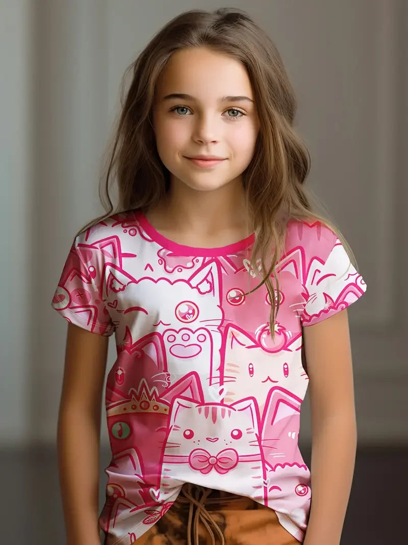 Kawaii Cat Cartoon T-Shirt S35TX3382 CHINA