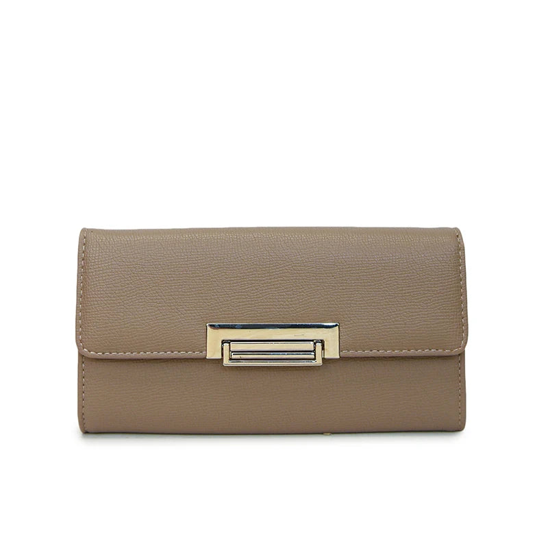 Women Wallet PU Leather Female Purse Fashion Solid Color Minimalist Coin Pocket Long Design Clutch Ladies Business Money Bag Khaki