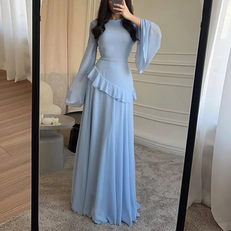 Elegant Ruffled Party Dress Light Blue