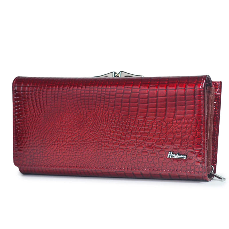 Women Luxury Designer Wallets Fashion Genuine Leather Purses for Woman 2022 Shiny Clutch Bags Long Handbags Wallet Ladies Gift Red