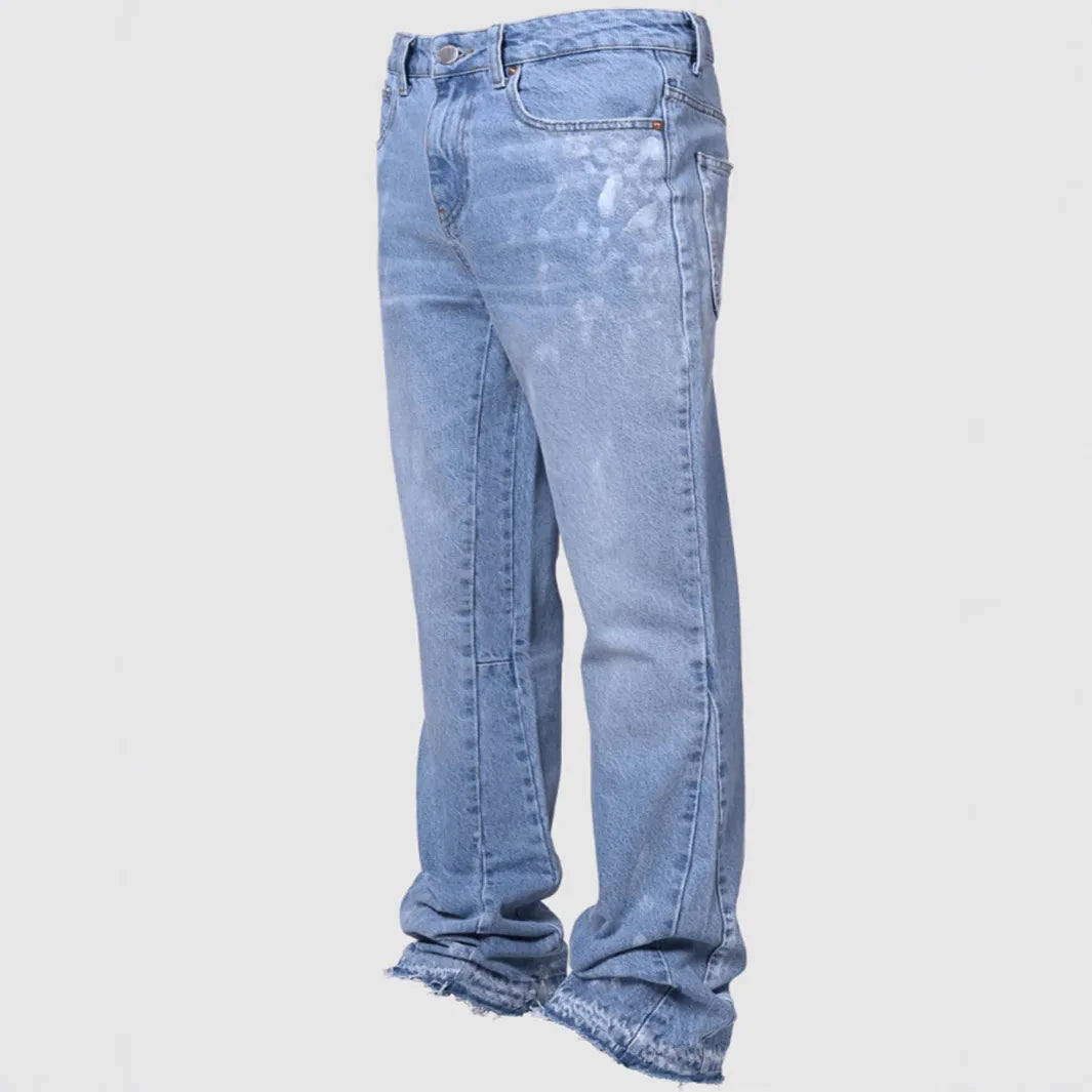 Jeans Men Vintage Straight Pants Mid Waist Stretch Distressed Washed Pockets Button Basics Trousers 2025 Streetwear Denims Blue