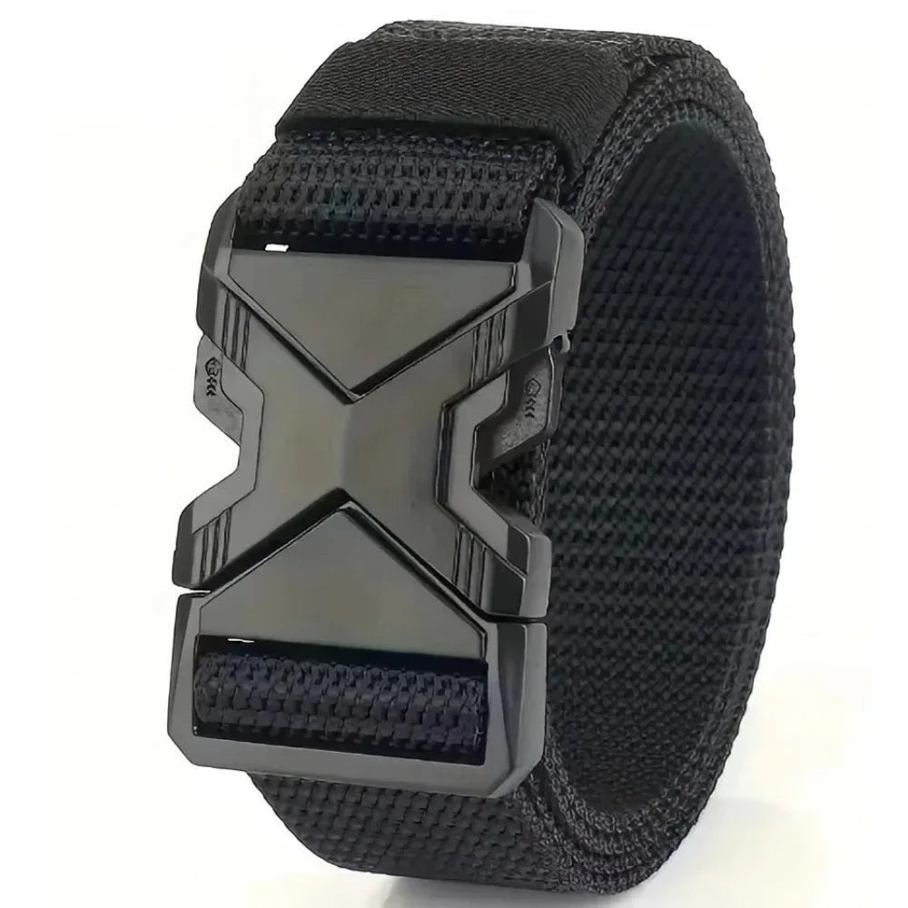 COMFORTH black nylon tactical belt with quick-release alloy buckle, adjustable fit for versatile use.
