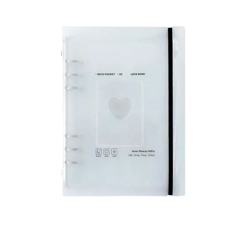 COMFORTH A5 Kpop photocard binder album with sleeves, clear PP cover, loose-leaf design, and elastic closure.