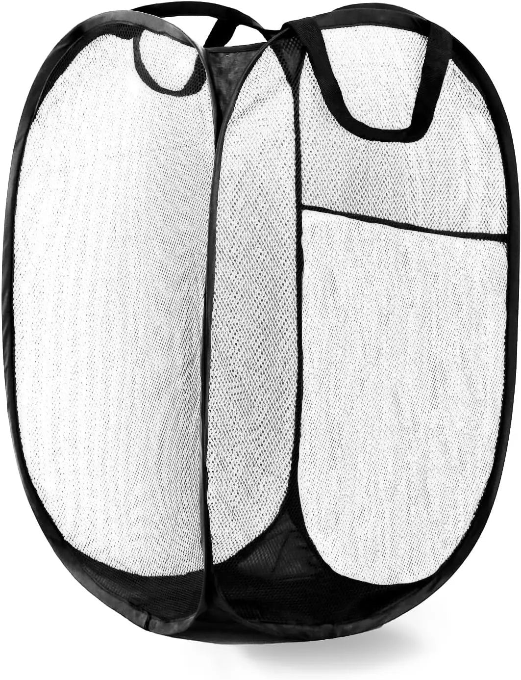 COMFORTH collapsible mesh laundry hamper with handles, black, breathable and space-saving