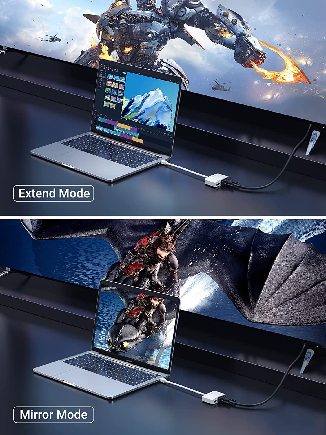 4K Mini DisplayPort to HDMI and VGA Adapter, Thunderbolt 2 Compatible with MacBook Pro, MacBook Air, iMac, Surface Pro, Surface Laptop, and ThinkPad X1, White