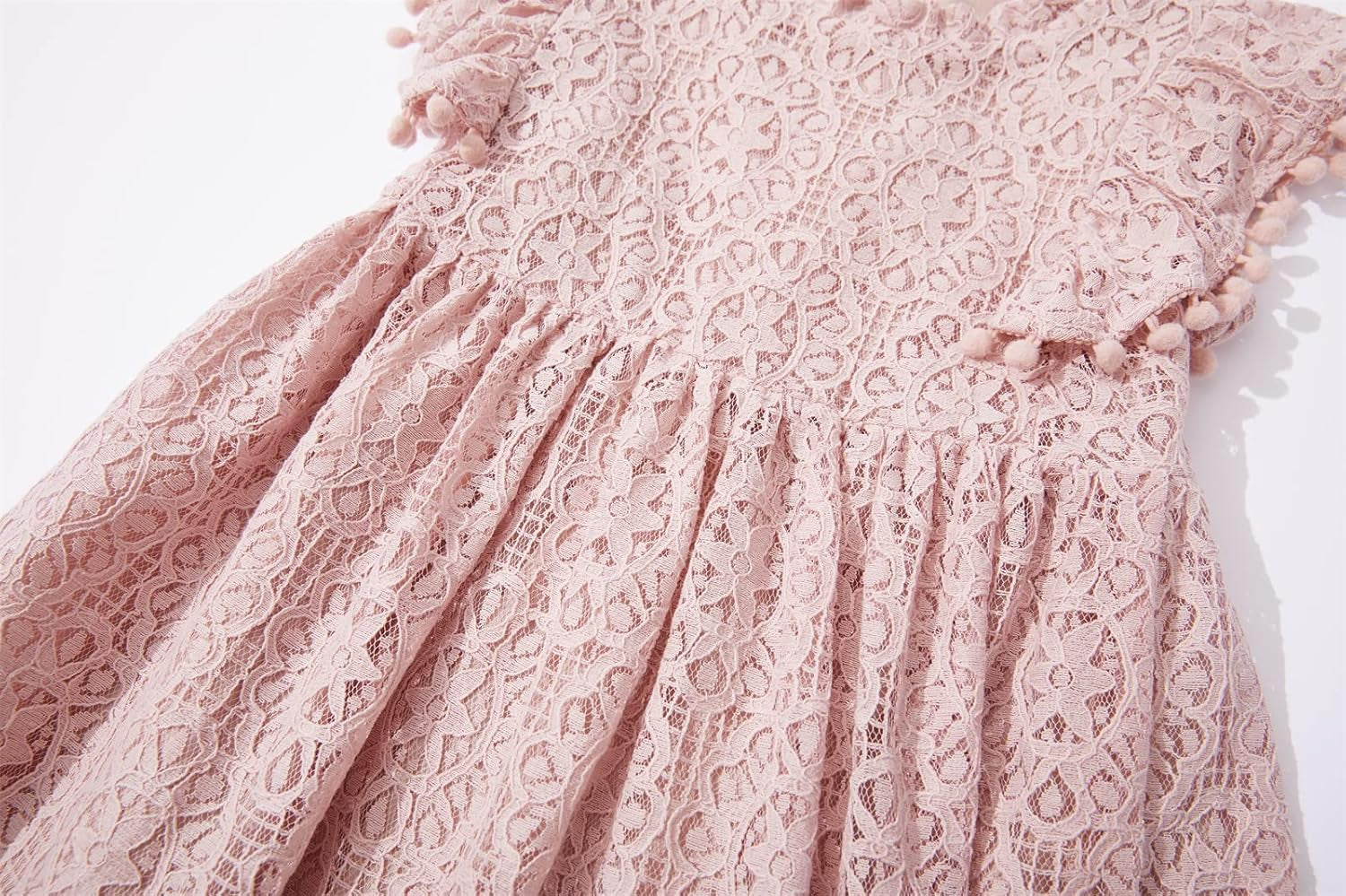 Toddler Girls Elegant Lace Flutter Sleeve Party Dress with Pom Poms