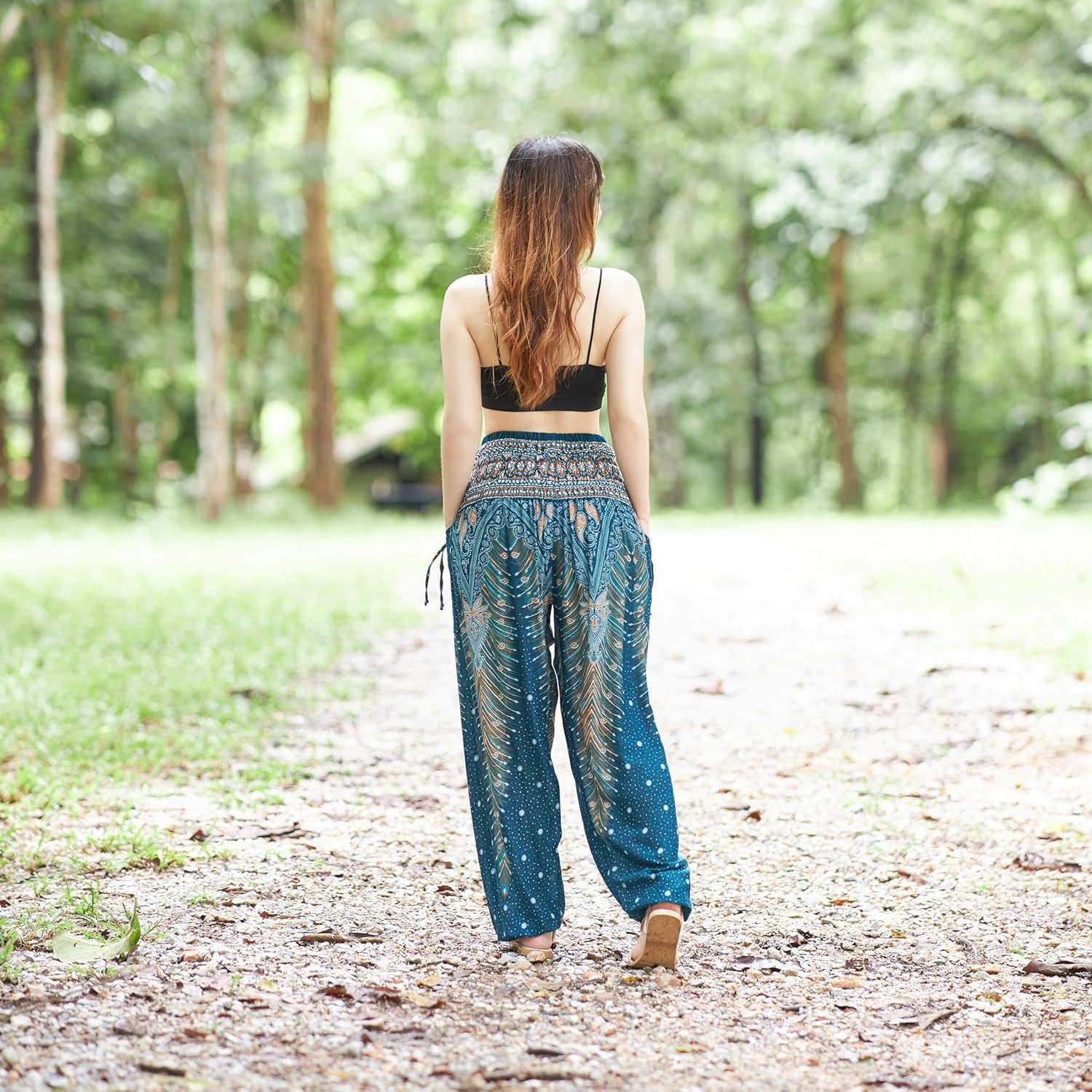 Women's Bohemian Flowing Harem Pants with Smocked Waist for Yoga and Casual Wear