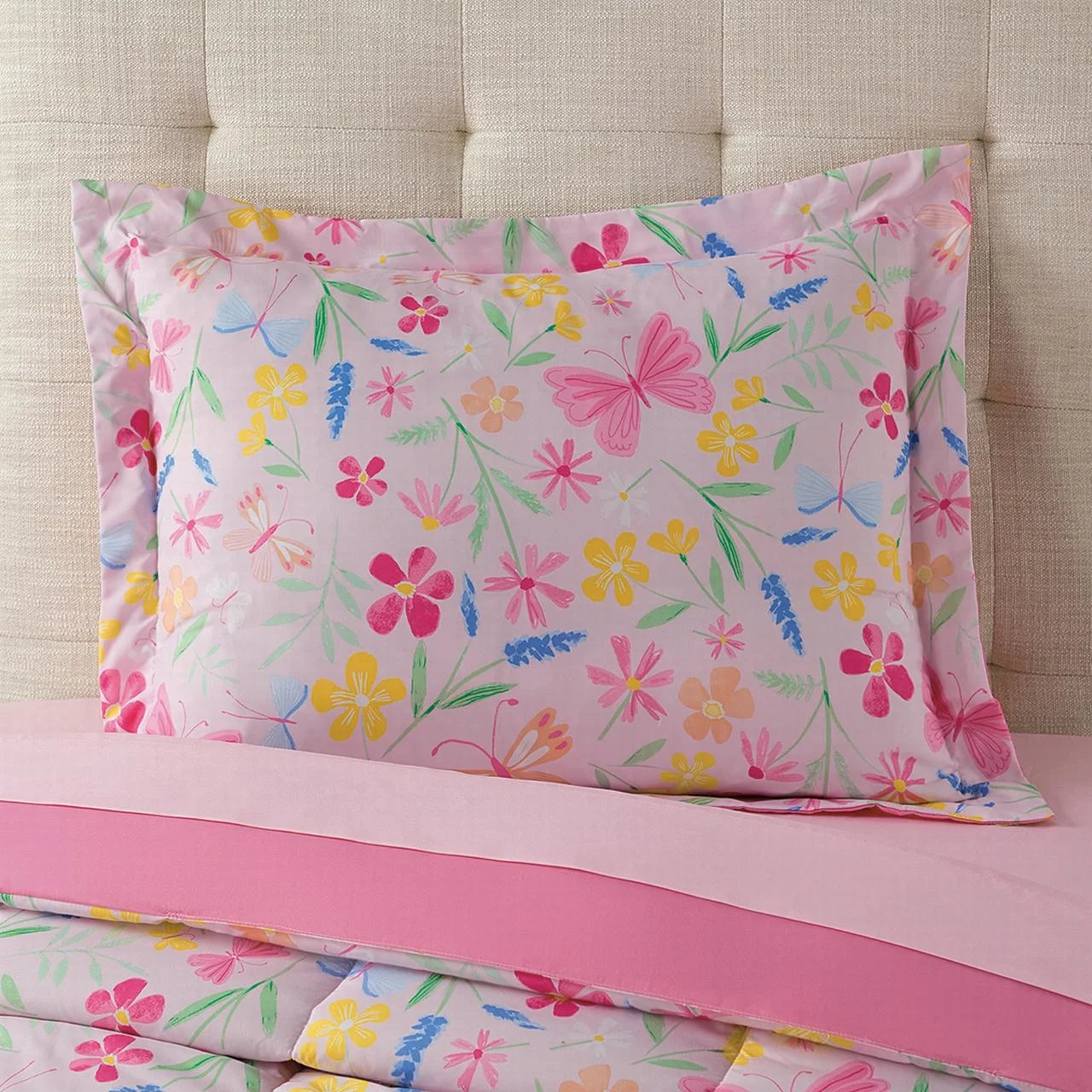 Pink Wildflower 7-Piece Bedding Set for Girls - Full Size