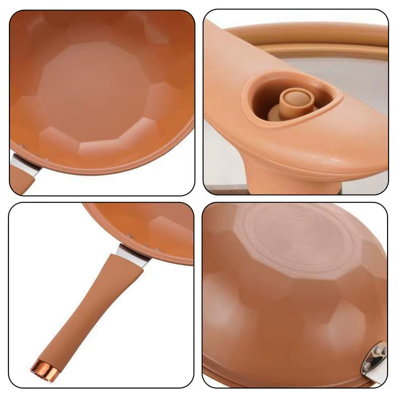 Iron Wok with Lid Non Stick Clay Wok with Steamer Basket Clay Wok Miccro Pressure Wok Multifunctional Household Frying Pan
