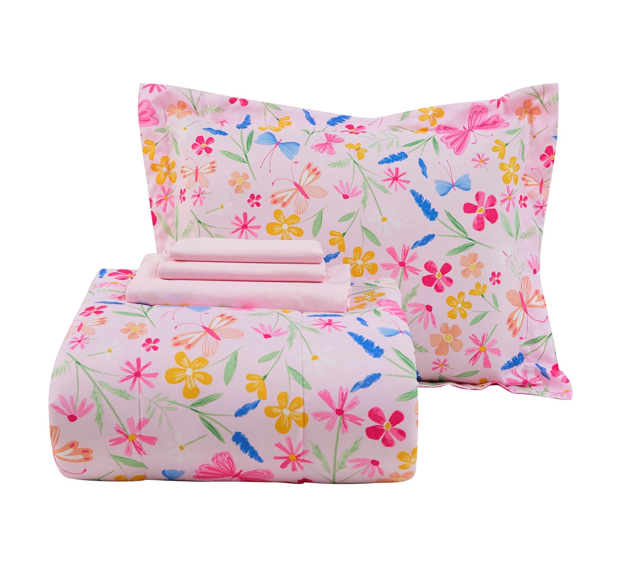 Pink Wildflower 7-Piece Bedding Set for Girls - Full Size