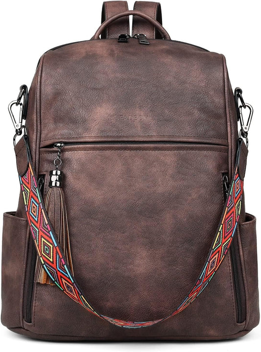 Women's Designer Leather Backpack Purse - Fashionable Travel Shoulder Bag with Tassel Detail