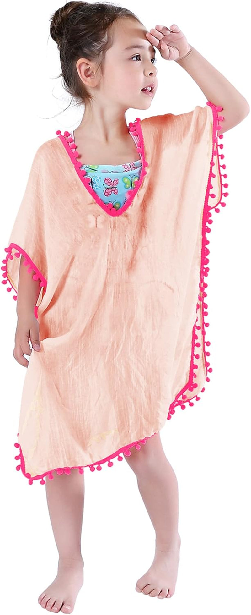 Girls Swim Cover up Beach Swimwear Coverup Swimsuit Wraps with Pom Pom Trim