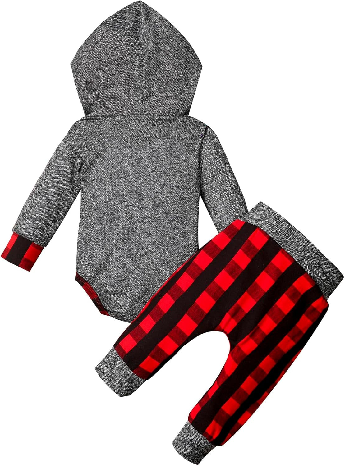 Newborn Baby Boy Plaid Letter Print Long Sleeve Hoodie and Long Pants 2-Piece Fall/Winter Outfit Set