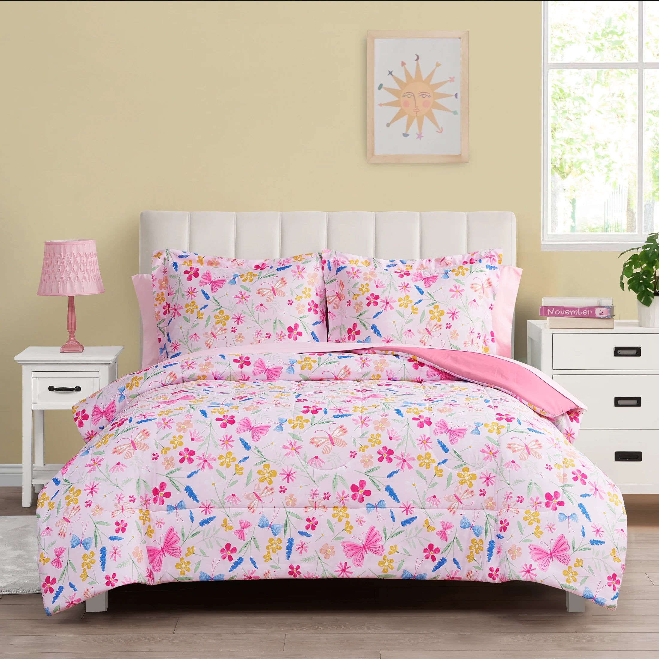 Pink Wildflower 7-Piece Bedding Set for Girls - Full Size