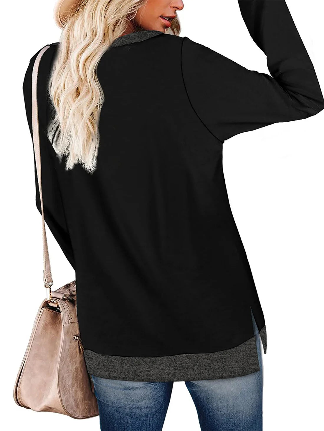 Stylish Color Block Long Sleeve Sweatshirt for Women - Side Split Tunic Top