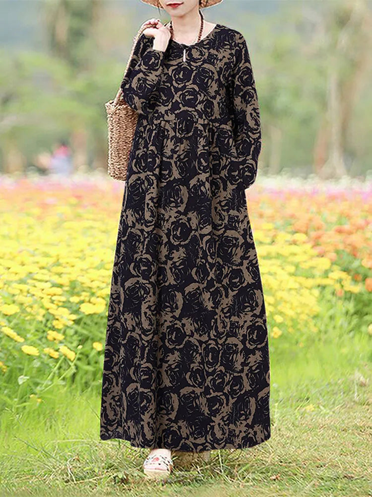 Vintage Floral Dress Woman 2025 ZANZEA Autumn Bohemian Long Dresses Casual Long Sleeve Maxi Vestidos Loose Robe Femme Oversize