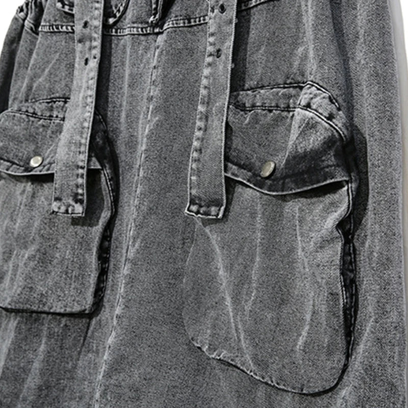 CHICEVER Casual Denim Jumpsuits For Women Overalls Square Collar Sleeveless Designer Black Full Length Pant Female 2024 Clothing