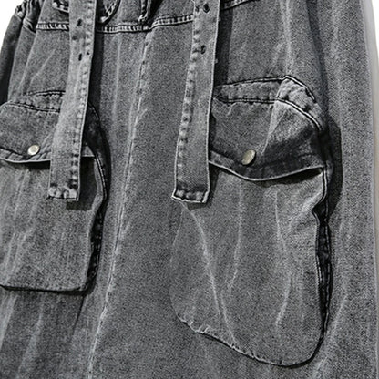 CHICEVER Casual Denim Jumpsuits For Women Overalls Square Collar Sleeveless Designer Black Full Length Pant Female 2024 Clothing