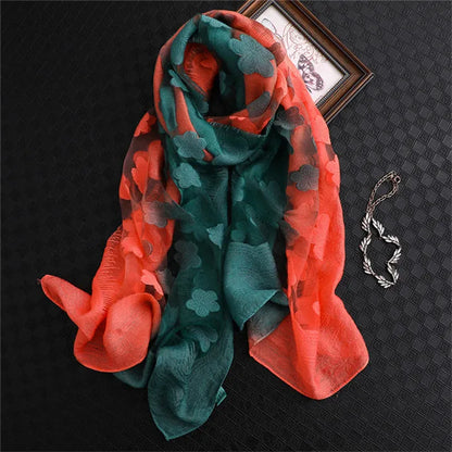 2024 NEW Fashion Women Cut Flowers Hollow Lace Gradient Flower Silk Scarf Spring Shawls and Wraps Towel Femme Beach Sjaals 24