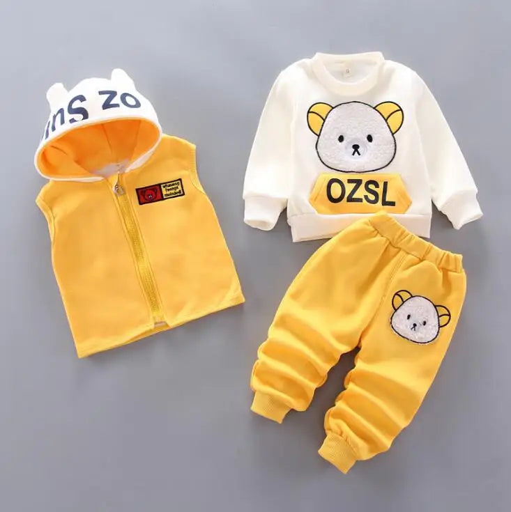 Fleece Hooded 3-Piece Kids Set Yellow 1