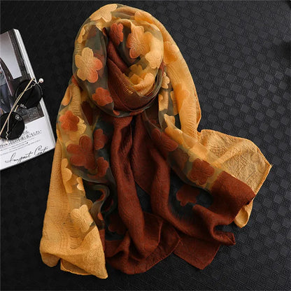 2024 NEW Fashion Women Cut Flowers Hollow Lace Gradient Flower Silk Scarf Spring Shawls and Wraps Towel Femme Beach Sjaals 15