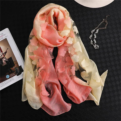 2024 NEW Fashion Women Cut Flowers Hollow Lace Gradient Flower Silk Scarf Spring Shawls and Wraps Towel Femme Beach Sjaals 30