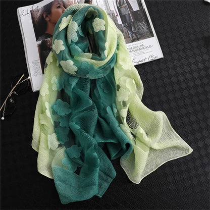 2024 NEW Fashion Women Cut Flowers Hollow Lace Gradient Flower Silk Scarf Spring Shawls and Wraps Towel Femme Beach Sjaals 27
