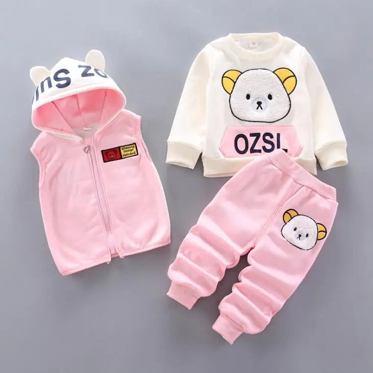 Fleece Hooded 3-Piece Kids Set Pink 3