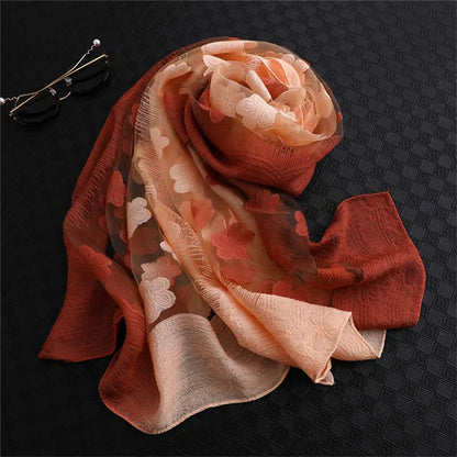 2024 NEW Fashion Women Cut Flowers Hollow Lace Gradient Flower Silk Scarf Spring Shawls and Wraps Towel Femme Beach Sjaals 21
