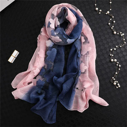 2024 NEW Fashion Women Cut Flowers Hollow Lace Gradient Flower Silk Scarf Spring Shawls and Wraps Towel Femme Beach Sjaals 17