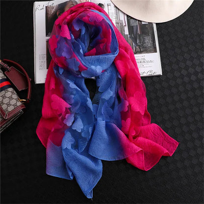 2024 NEW Fashion Women Cut Flowers Hollow Lace Gradient Flower Silk Scarf Spring Shawls and Wraps Towel Femme Beach Sjaals 28