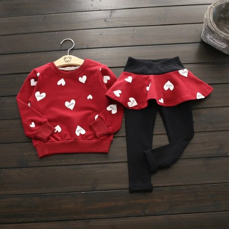 Toddler Girls Clothing Sets Autumn spring Children Girls Clothes T Shirt Skirt Legging Pants Outfits Kids Girls Sport Suit Red