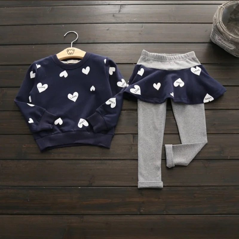 Toddler Girls Clothing Sets Autumn spring Children Girls Clothes T Shirt Skirt Legging Pants Outfits Kids Girls Sport Suit Navy