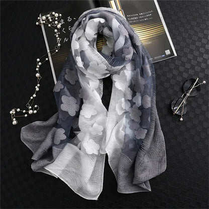 2024 NEW Fashion Women Cut Flowers Hollow Lace Gradient Flower Silk Scarf Spring Shawls and Wraps Towel Femme Beach Sjaals 6
