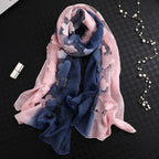 2024 NEW Fashion Women Cut Flowers Hollow Lace Gradient Flower Silk Scarf Spring Shawls and Wraps Towel Femme Beach Sjaals