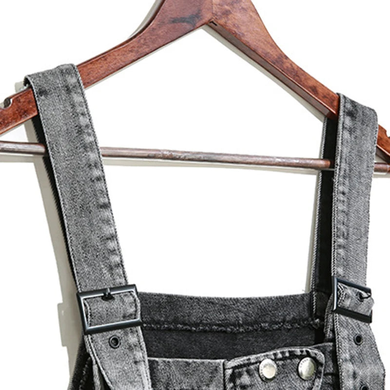 CHICEVER Casual Denim Jumpsuits For Women Overalls Square Collar Sleeveless Designer Black Full Length Pant Female 2024 Clothing