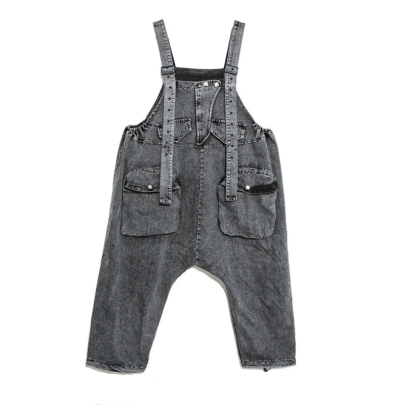 CHICEVER Casual Denim Jumpsuits For Women Overalls Square Collar Sleeveless Designer Black Full Length Pant Female 2024 Clothing