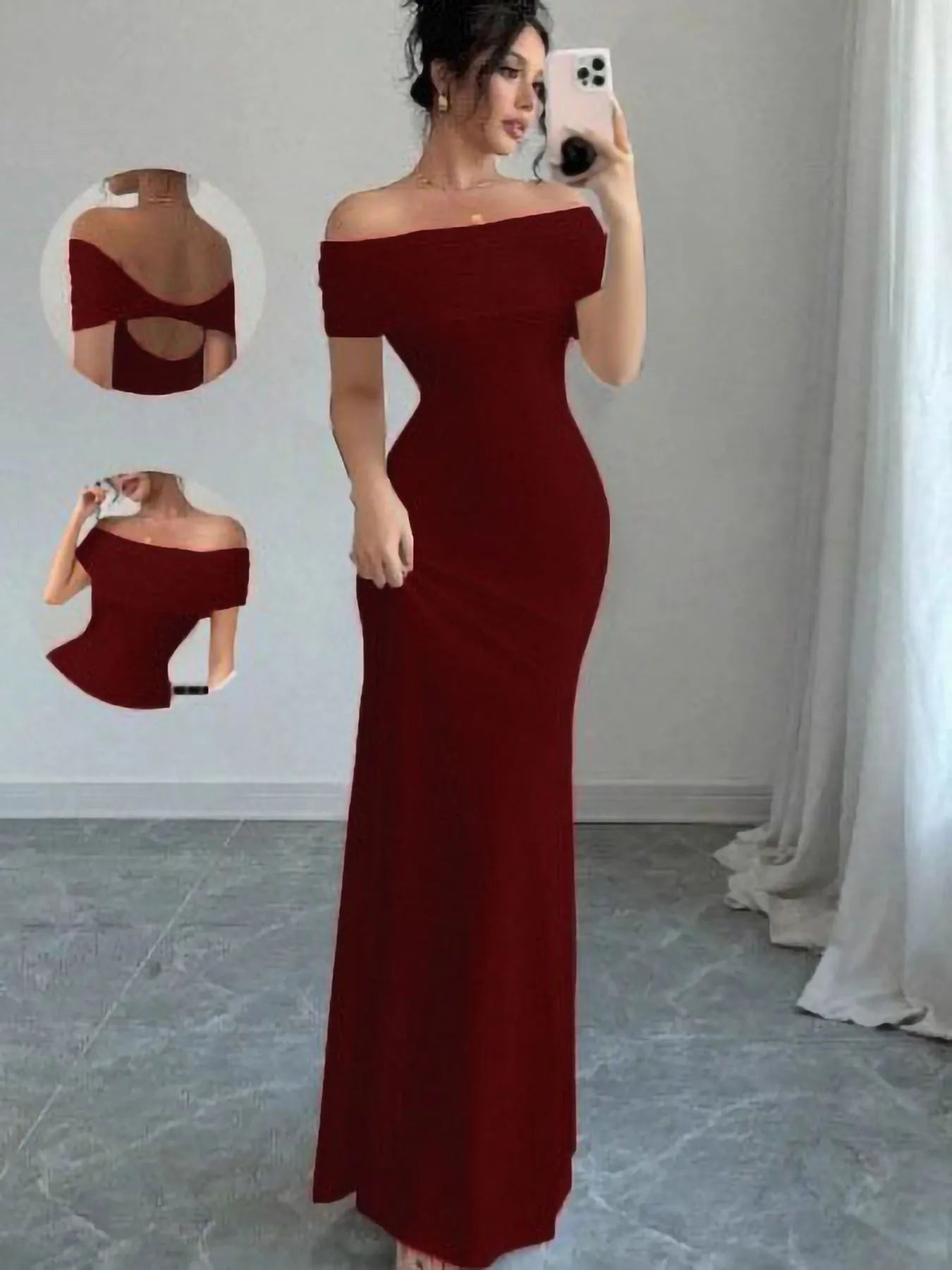Off Shoulder Party Dress, Women‘s Sleeveless Sexy Bodycon Midi Dress, Elegant Bandage Cocktail Dress for Night Out Burgundy