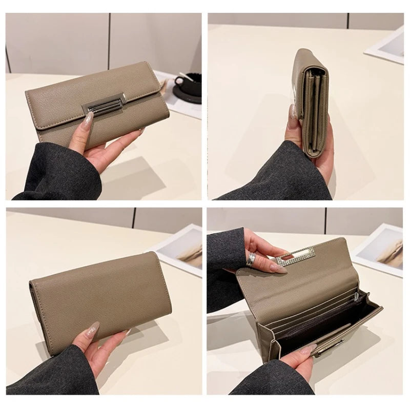 Women Wallet PU Leather Female Purse Fashion Solid Color Minimalist Coin Pocket Long Design Clutch Ladies Business Money Bag