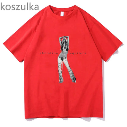 The 25th Anniversary of Christina Aguilera T-Shirt Unisex Fashion Men Women 100% Cotton Tee Shirt Graphic Aesthetic Tops Clothes H867-red