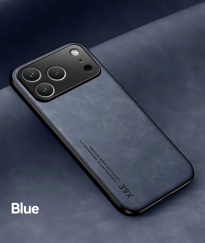 Ultra Thin Luxury Leather Phone Case For iPhone 17 Pro Max 17Air 17Pro 17 Silky Feel Soft Protective Cover For Car Holder Blue