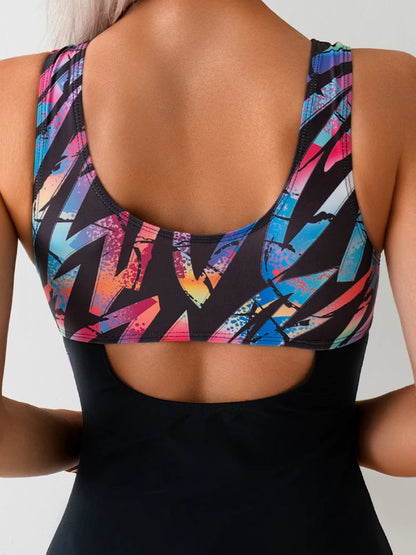 Circyy Sports Swimsuit Women Swimwear Spliced Printed One Piece Bodysuit Swimming Suit Summer Fashion Bathing Holiday Bikinis