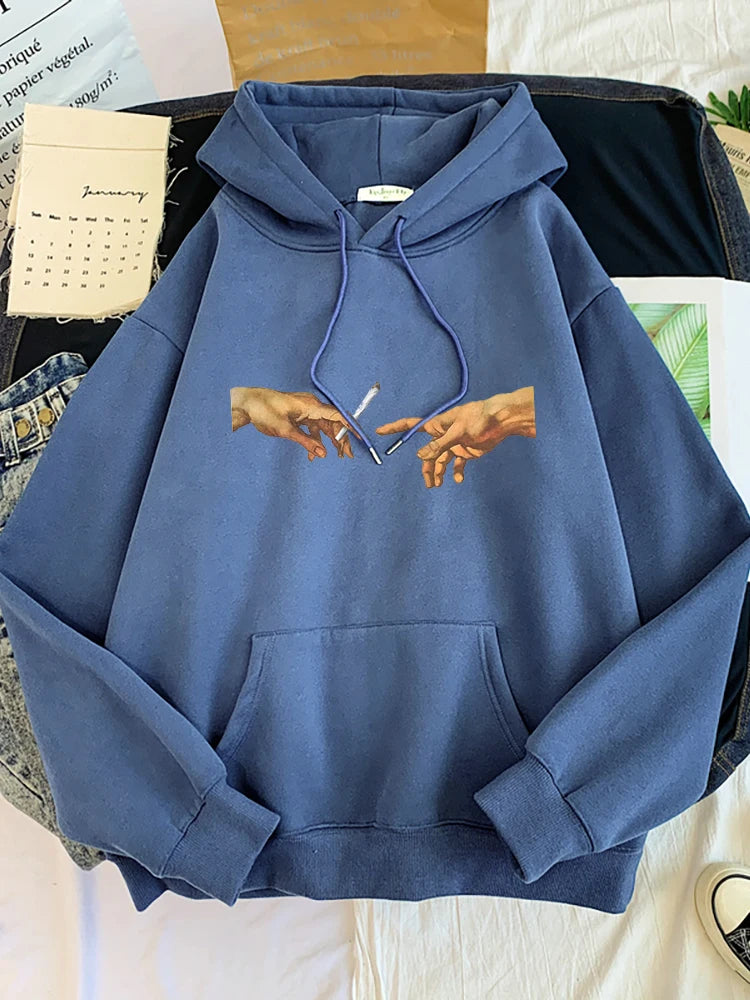 Hoodies Women's Two Hands And a Cigarette Graphic Print Hoodiest Thirteen Colors Harajukua Style Casual Top Women Street Style Haze Blue