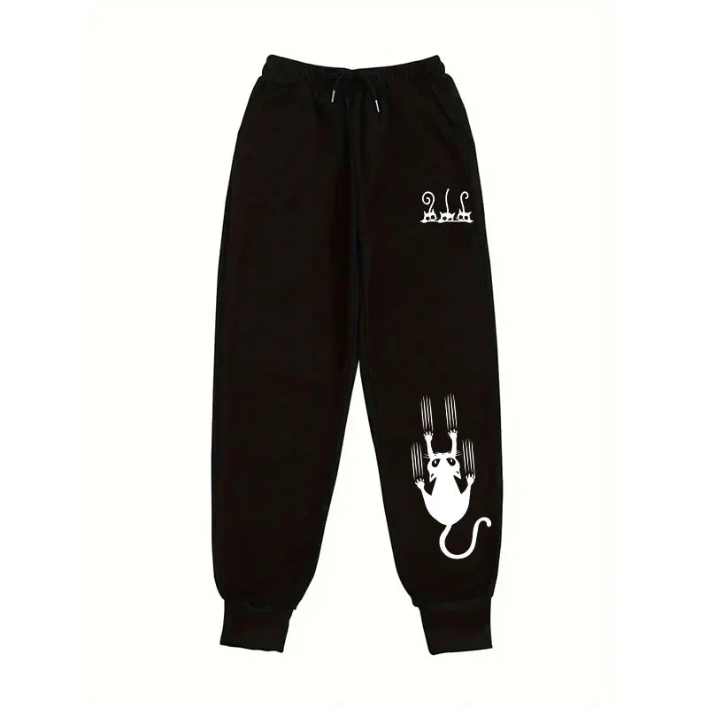 Cute Cat Print Sweatpants for Woman All Season Daily Casual Sporty Jogging Pants Girls Home Outdoor Comfort Breathable Trousers