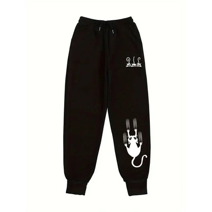 Cute Cat Print Sweatpants for Woman All Season Daily Casual Sporty Jogging Pants Girls Home Outdoor Comfort Breathable Trousers