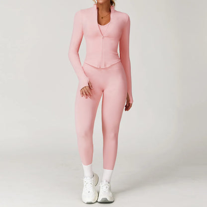 2/3/4PCS Yoga Set Gym Clothes Sportswear Seamless Yoga Suits For Women Fitness Long Sleeved Tracksuits Sports Bra Gym Leggings Peach Powder Set 4 China Mainland